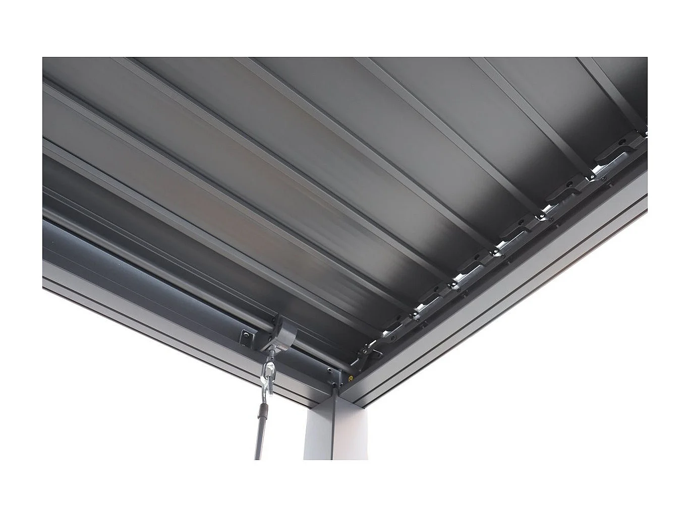 Pergola bioclimatique toit 2 pans "Victoria" en aluminium et métal- 3,5 x 4 m - Gris