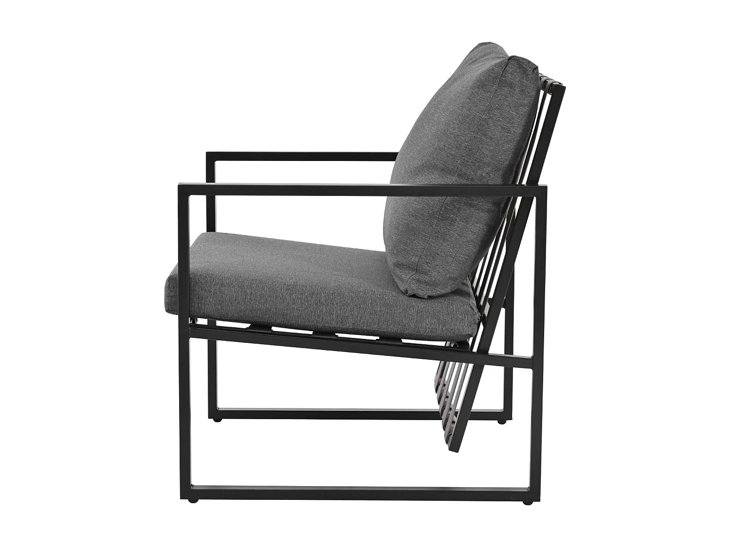 Salon de jardin 4 places en acier galvanisé, 1 canapé, 2 fauteuils et table basse avec couche de stockage