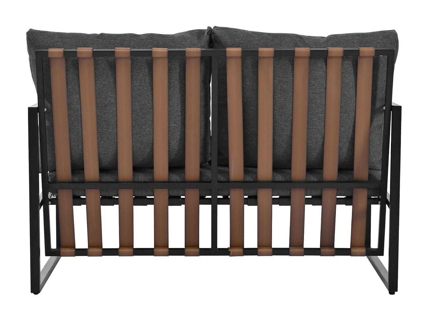 Salon de jardin 4 places en acier galvanisé, 1 canapé, 2 fauteuils et table basse avec couche de stockage