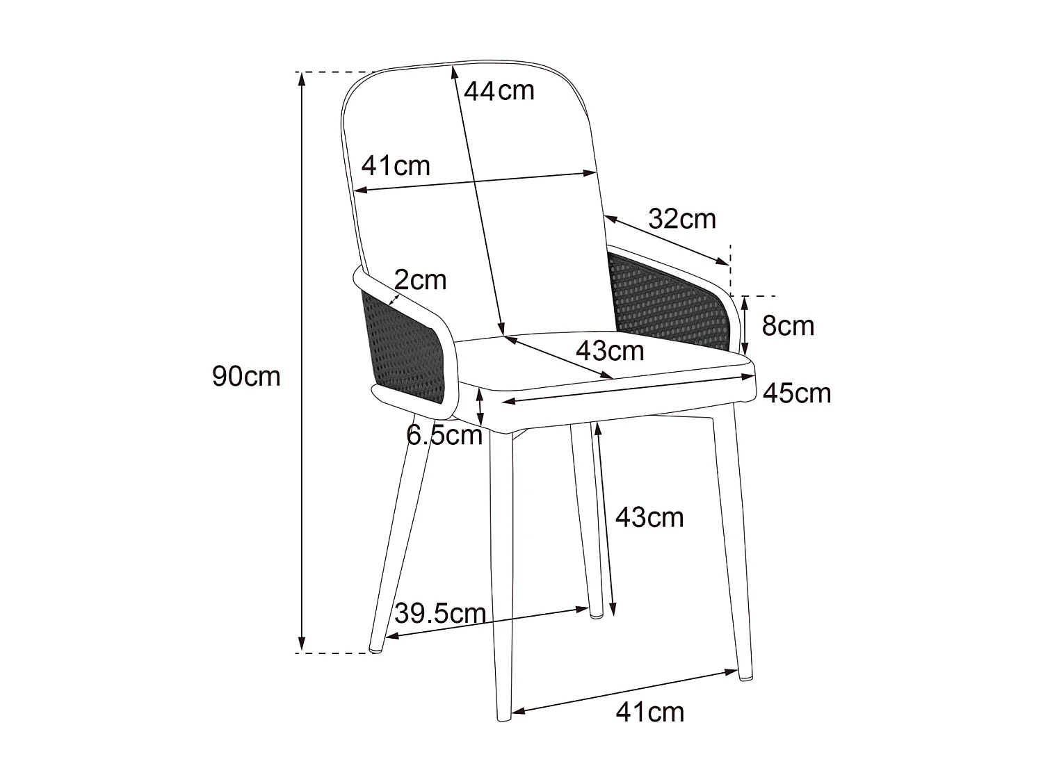 Lot de 6 chaises en métal et rotin, pieds en métal grain de bois, 45x43x90cm, Gris