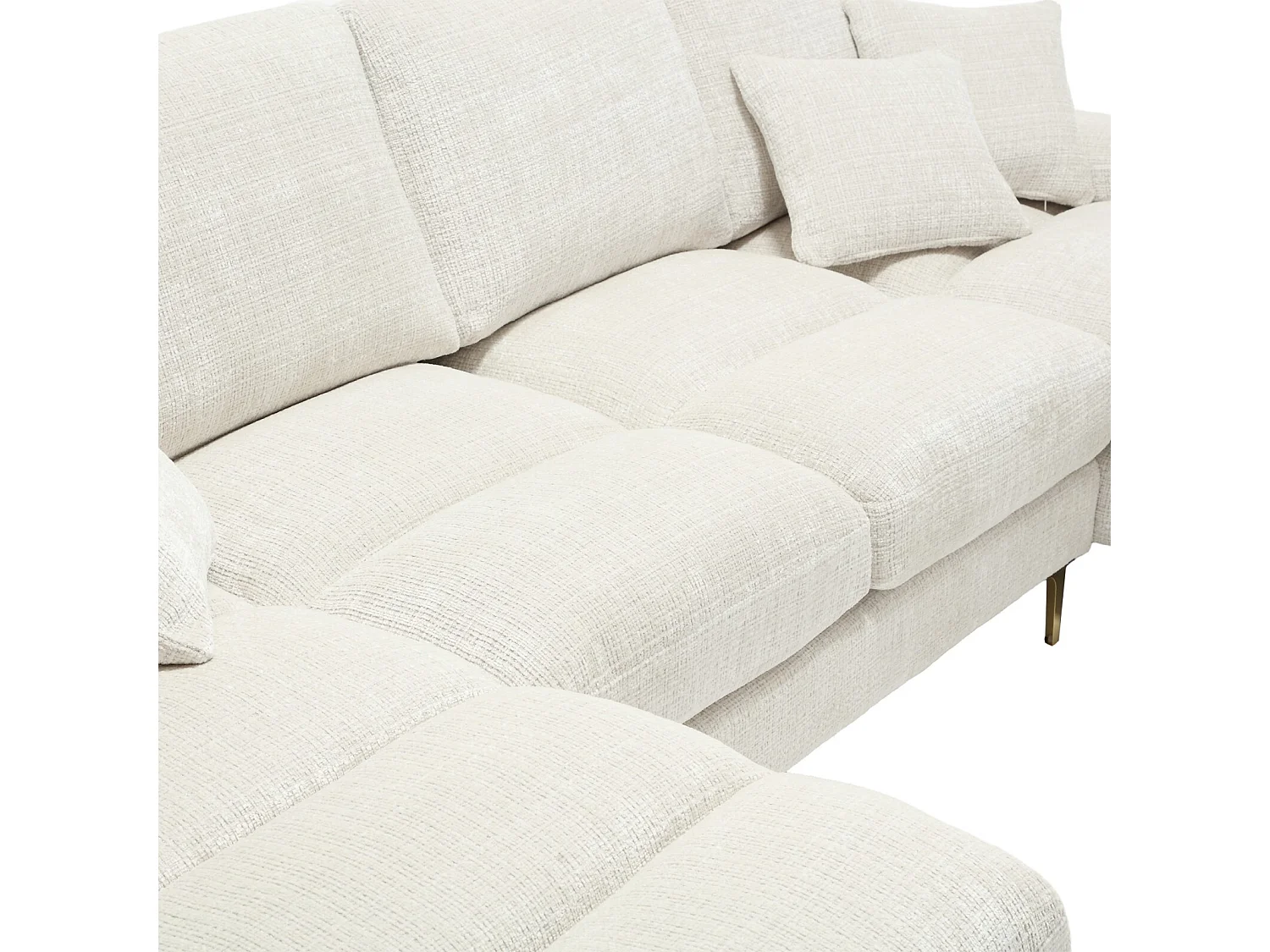 Canapé 4 places d'angle, en tissu chenille, cadre en bois massif, avec oreillers, 272x136x88cm, Beige