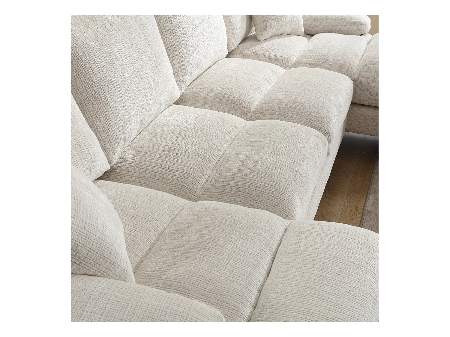 Divano angolare 4 posti, Nel tessuto Caterpillar, telaio in legno massiccio, con cuscini, 272x136x88cm, Beige