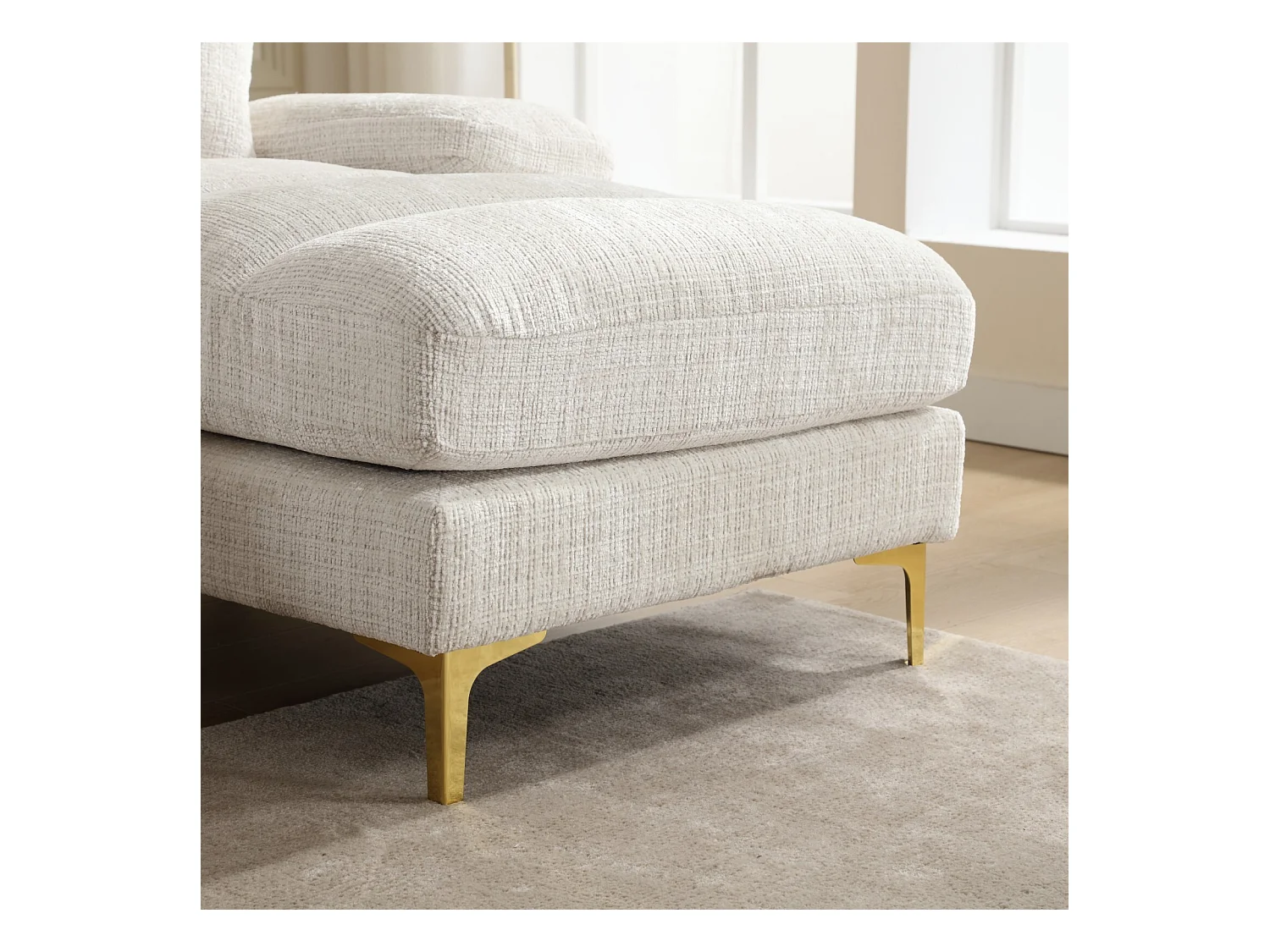 Divano angolare 4 posti, Nel tessuto Caterpillar, telaio in legno massiccio, con cuscini, 272x136x88cm, Beige