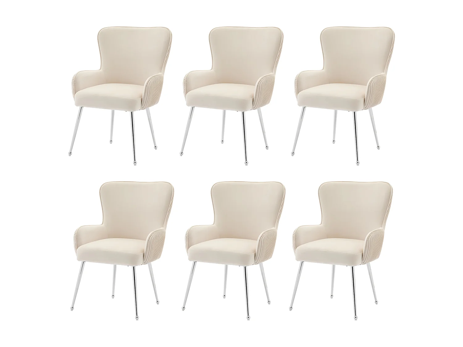 Set di 6 sedie con braccioli e piedi regolabili, velluto e metallo, supporto lombare, beige