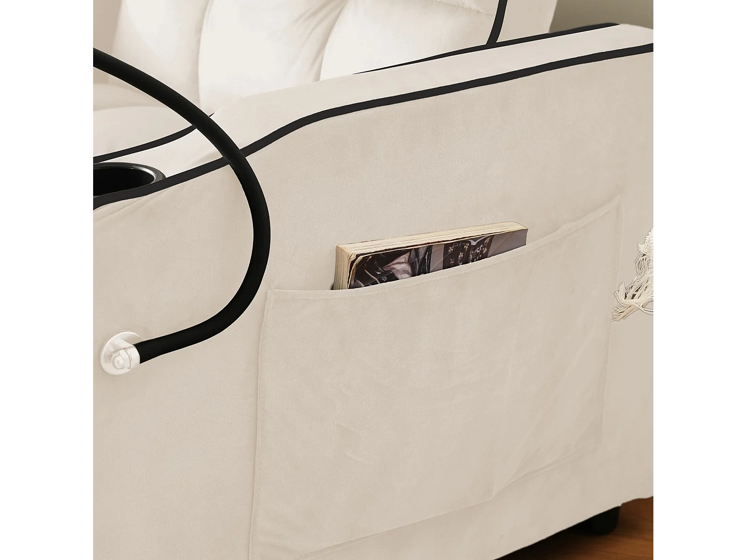 Fauteuil Convertible, en velours, avec détenteur de la tasse et support de téléphone, 75/167x83x76cm, Beige