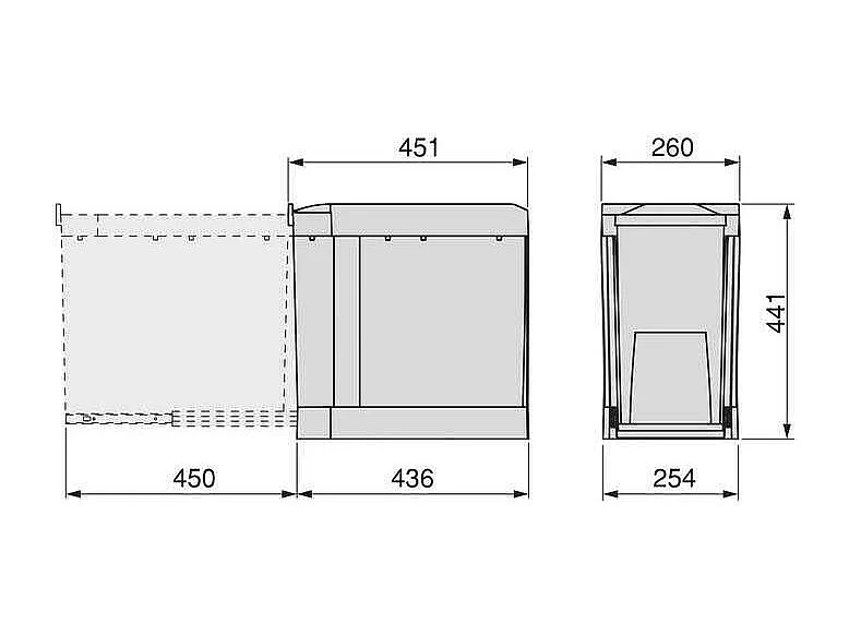 Poubelles de recyclage fixation inférieure et extraction automatique (3 bacs de 10 litres)