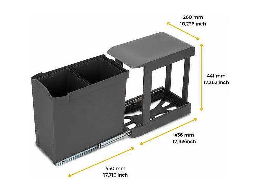 Poubelles de recyclage fixation inférieure et extraction automatique (2 bacs de 14L)