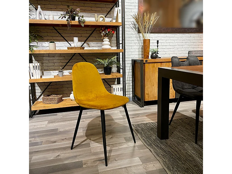 Lot de 2 chaises en tissu velours jaune avec pieds métal noir – BIBA 2