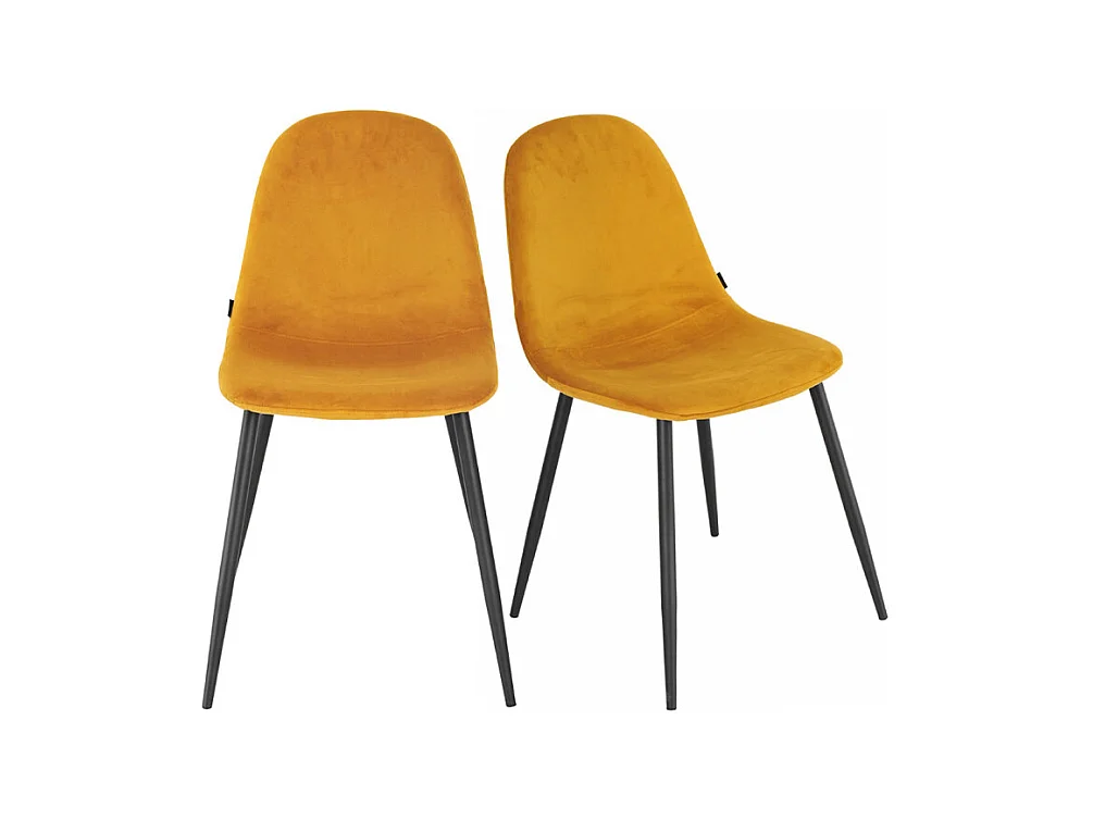 Lot de 2 chaises en tissu velours jaune avec pieds métal noir – BIBA 2