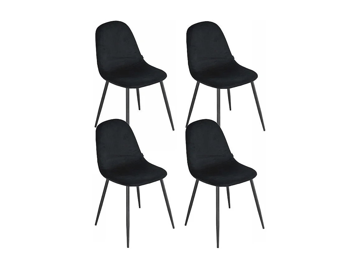 Lot de 4 chaises en tissu velours noir avec pieds métal noir – BIBA 2