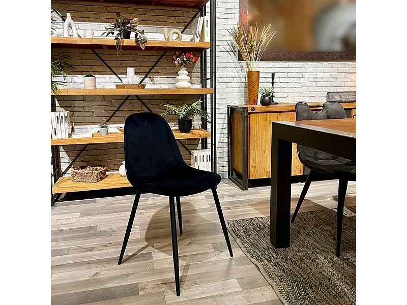 Lot de 4 chaises en tissu velours noir avec pieds métal noir – BIBA 2