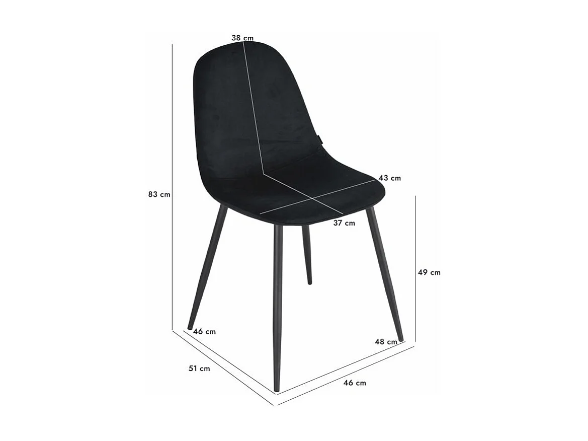 Lot de 4 chaises en tissu velours noir avec pieds métal noir – BIBA 2