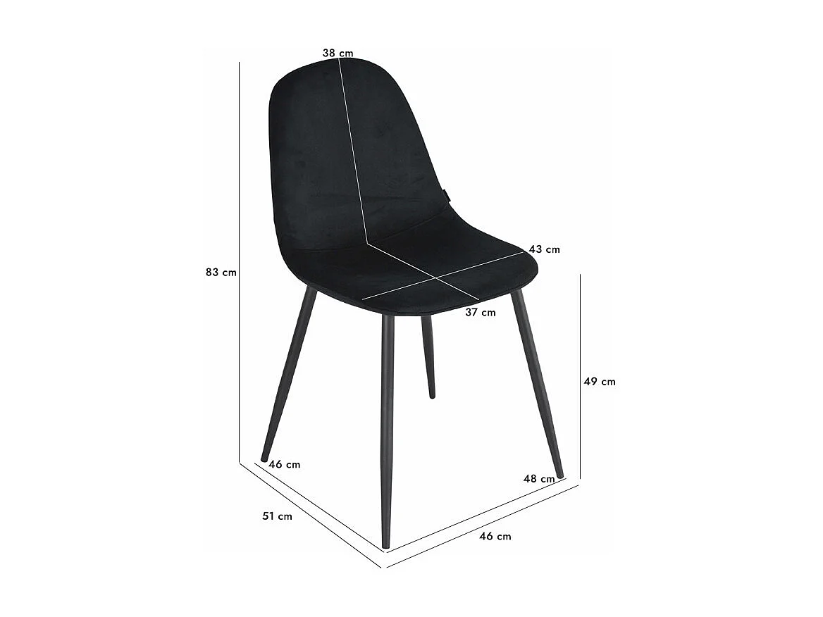 Lot de 2 chaises en tissu velours noir avec pieds métal noir – BIBA 2