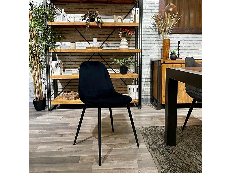 Lot de 2 chaises en tissu velours noir avec pieds métal noir – BIBA 2