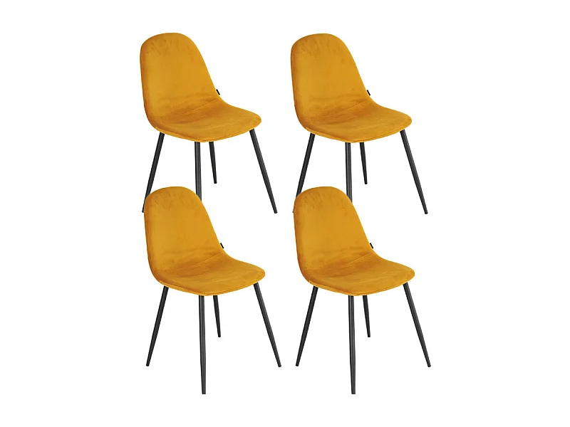 Lot de 4 chaises en tissu velours jaune avec pieds métal noir – BIBA 2