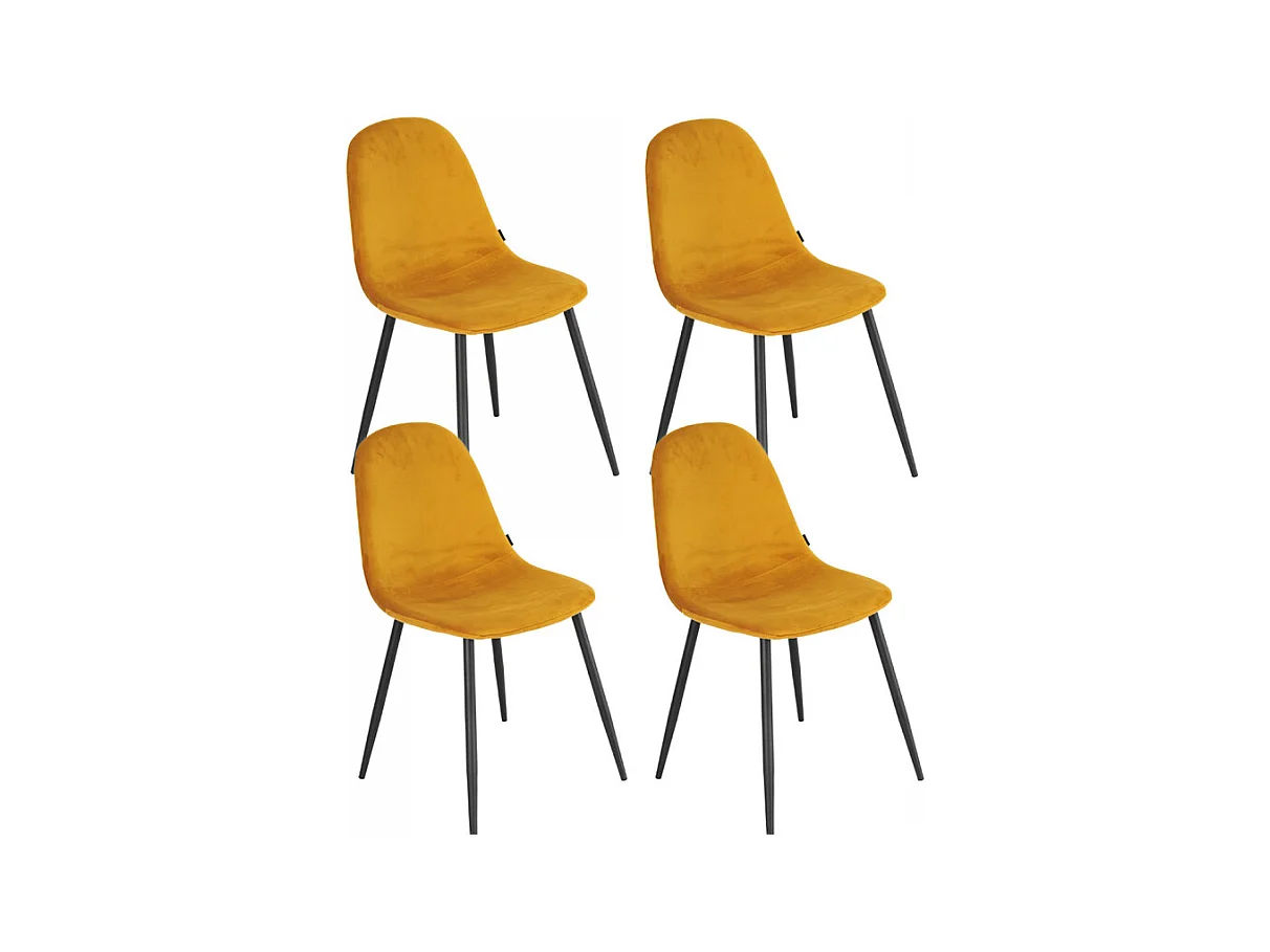 Lot de 4 chaises en tissu velours jaune avec pieds métal noir – BIBA 2