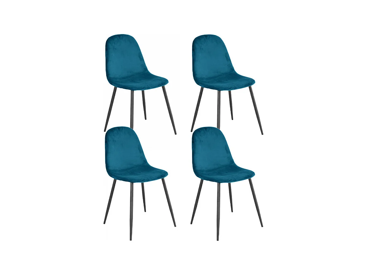 Lot de 4 chaises en velours bleu canard avec pieds métal noir – BIBA 2