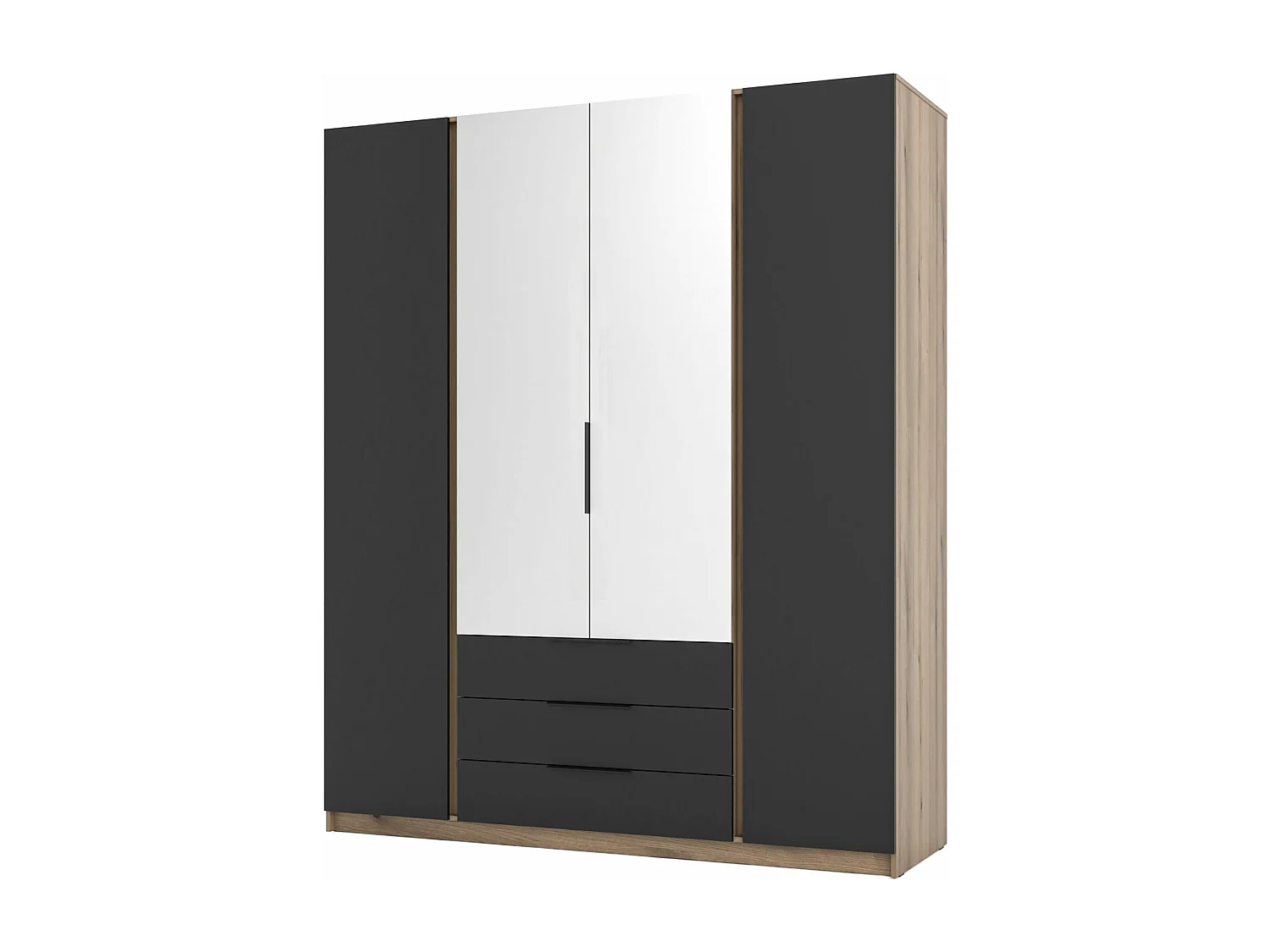 Armoire avec miroir et 3 tiroirs - 200 cm - noir / chêne evoke - KAJA