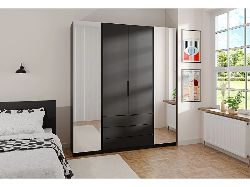 Armoire avec 2 miroirs et 3 tiroirs - 200 cm - noir - KAJA