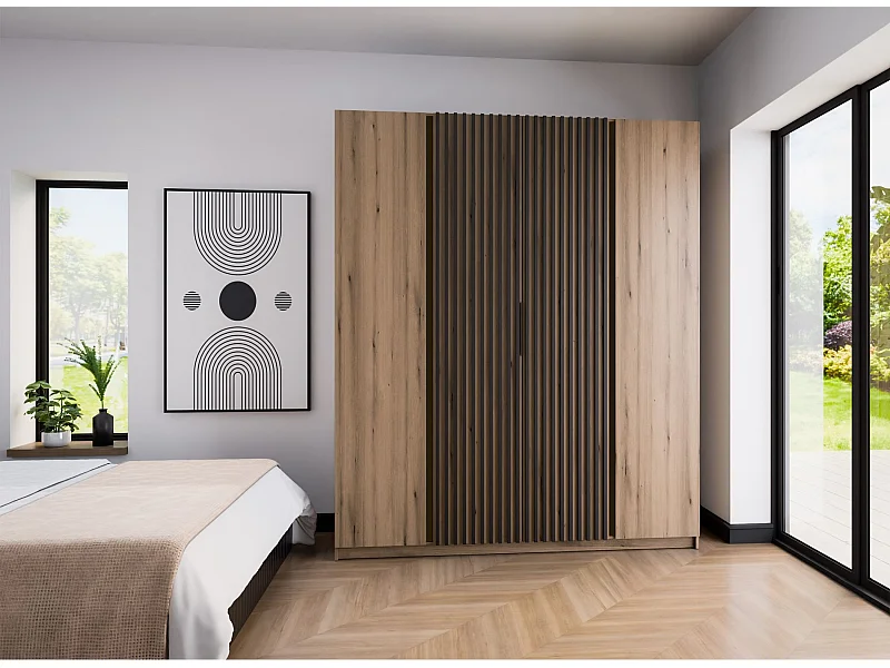 Armoire 4 portes avec lames à l'intérieur - 200 cm - chêne evoke - KAJA