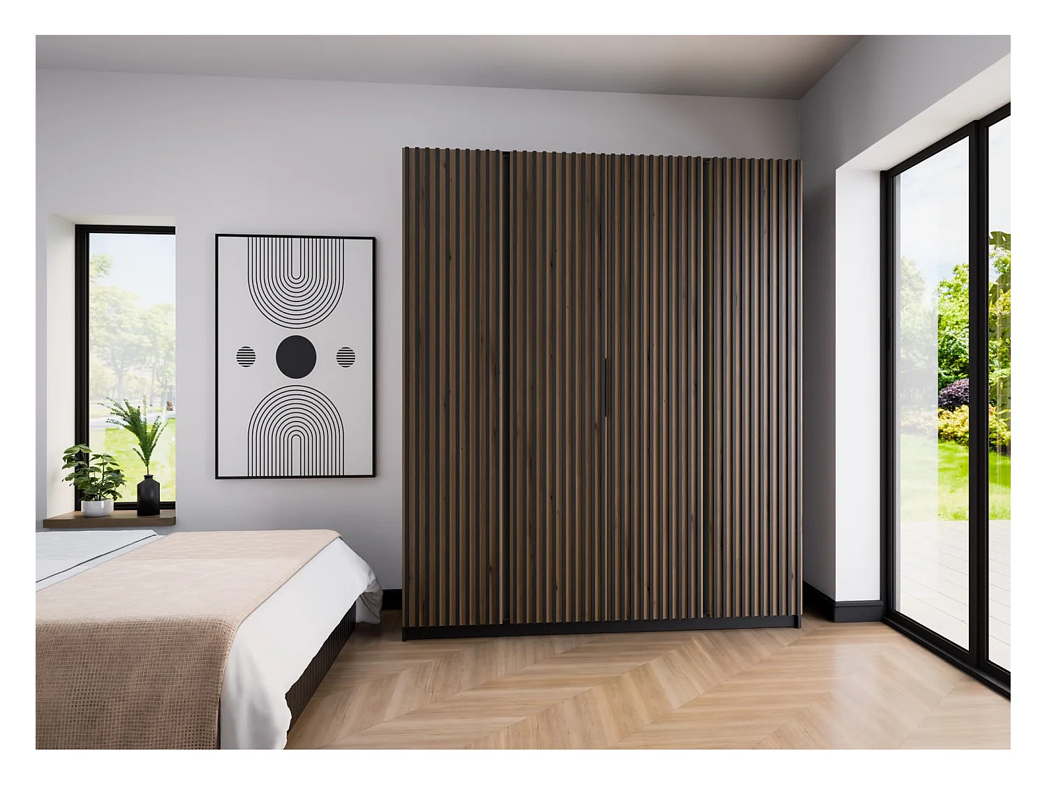 Kleiderschrank mit Lamellen - 200 cm - Eiche - KAJA