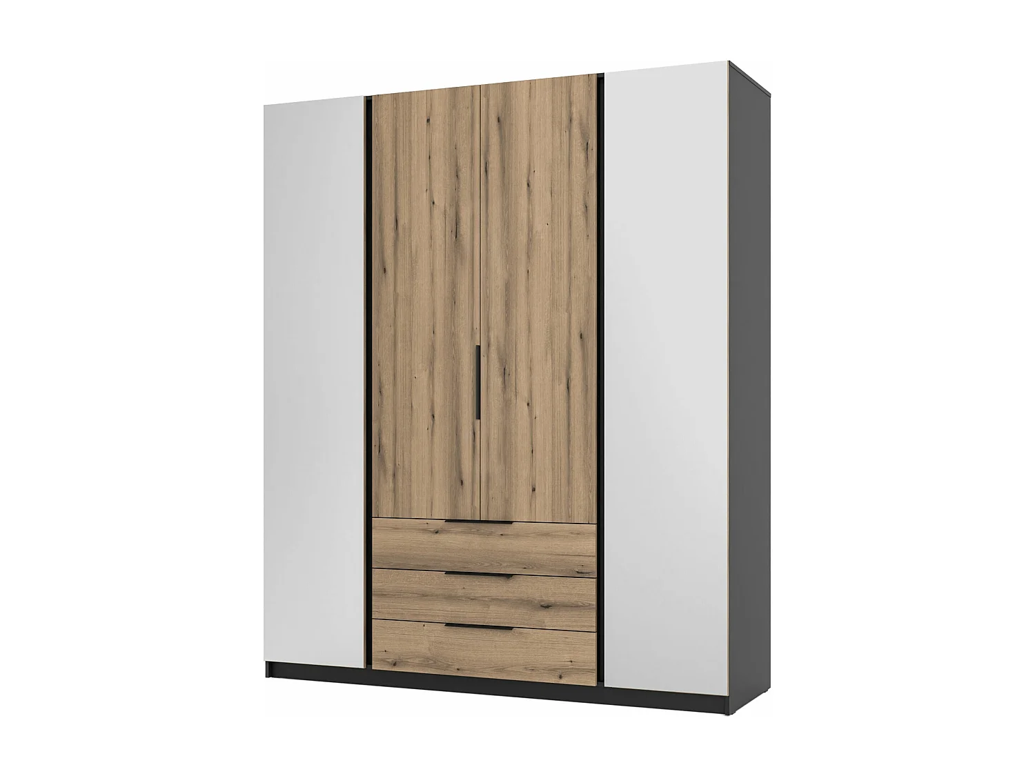 Armoire avec 2 miroirs et 3 tiroirs - 200 cm - chêne evoke/noir - KAJA