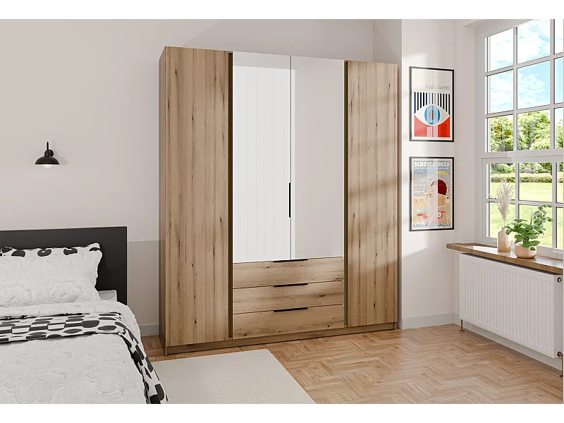 Armoire avec miroir et 3 tiroirs - 200 cm - chêne evoke - KAJA
