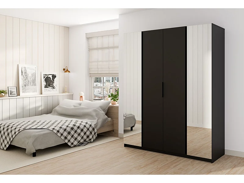 Armoire 4 portes avec 2 miroirs - 200 cm - noir - KAJA