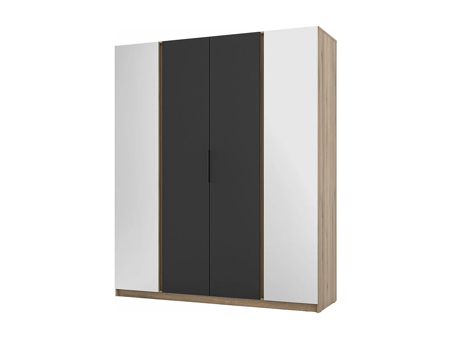 Armoire 4 portes avec 2 miroirs - 200 cm - noir / chêne evoke - KAJA