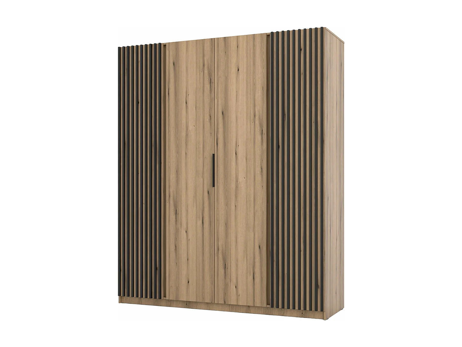 4-deurs kledingkast met buitenlamellen - 200 cm - eiken evoke/zwart - KAJA