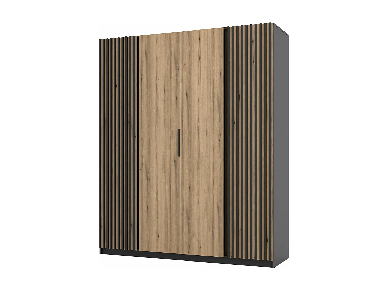 4-deurs kledingkast met buitenlamellen - 200 cm - eiken evoke/zwart - KAJA