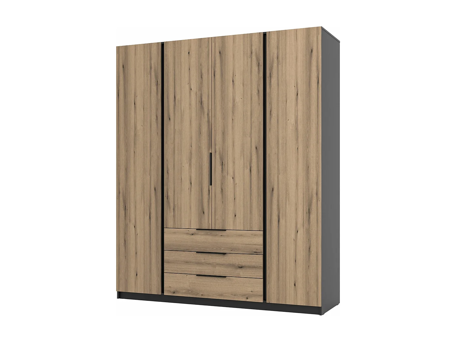Armoire à 4 portes avec 3 tiroirs - 200 cm - chêne evoke/noir - KAJA