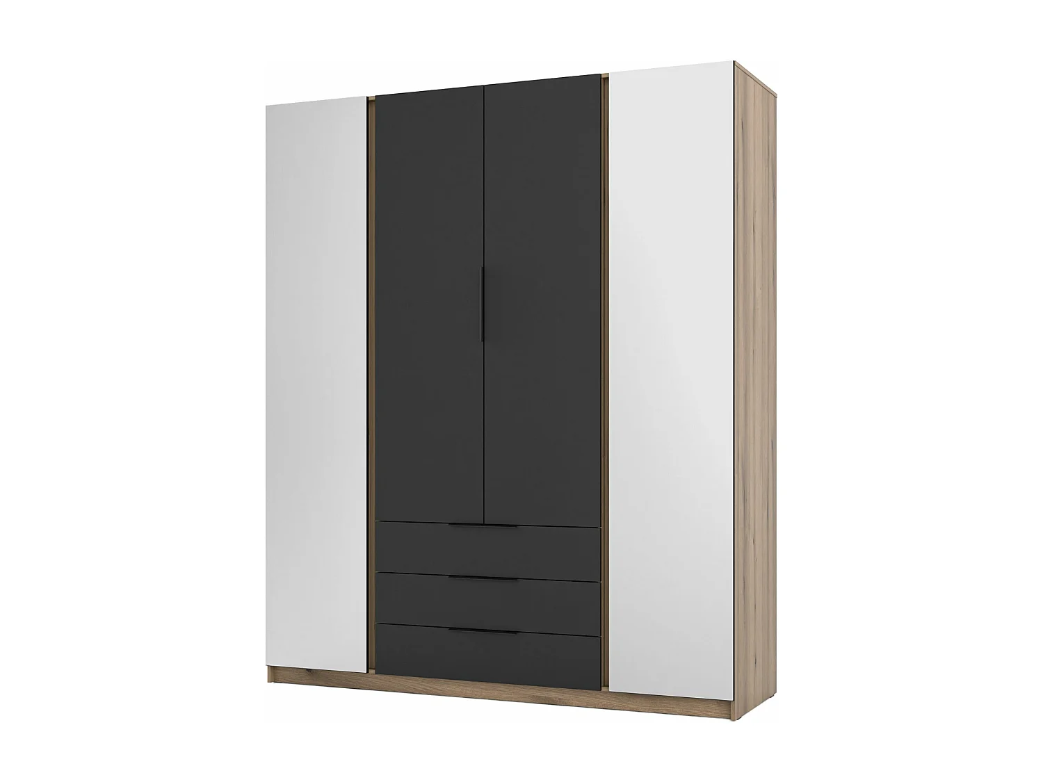 Armoire avec 2 miroirs et 3 tiroirs - 200 cm - noir / chêne evoke - KAJA