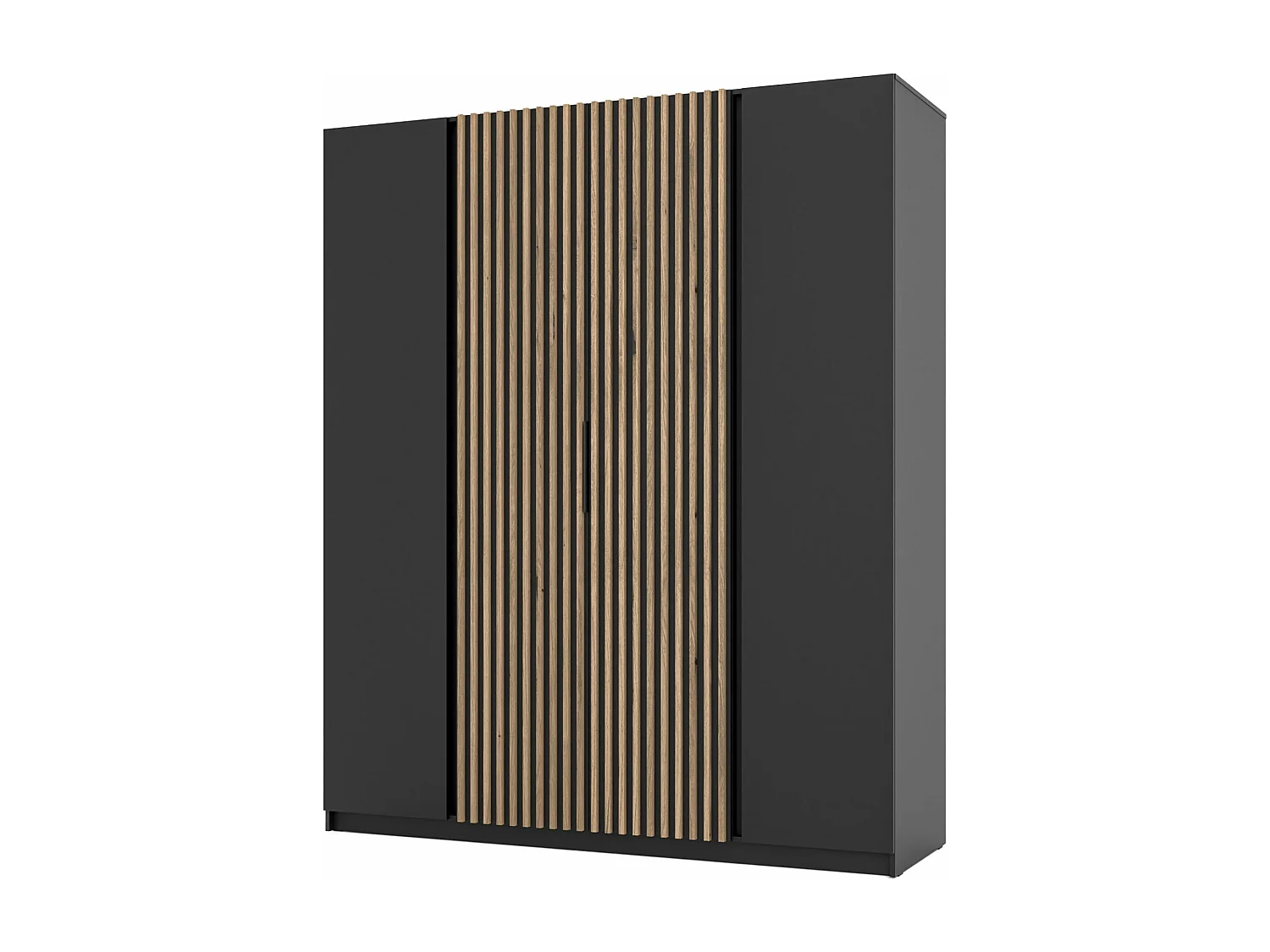 Kleiderschrank mit Lamellen in der Mitte - 200 cm - schwarz - KAJA
