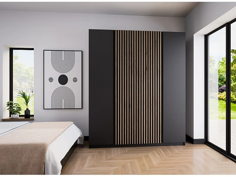 Armoire 4 portes avec lames à l'intérieur - 200 cm - noir - KAJA