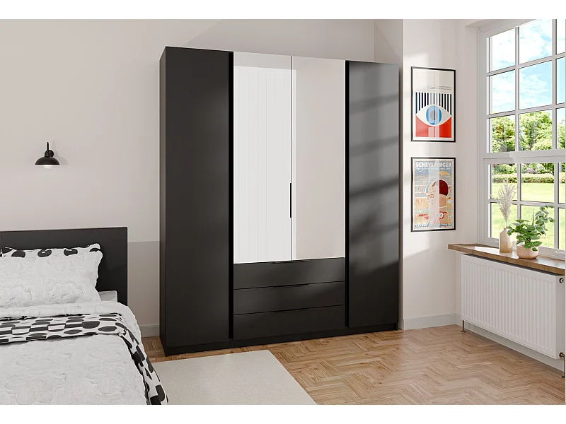 Armoire avec miroir et 3 tiroirs - 200 cm - noir - KAJA
