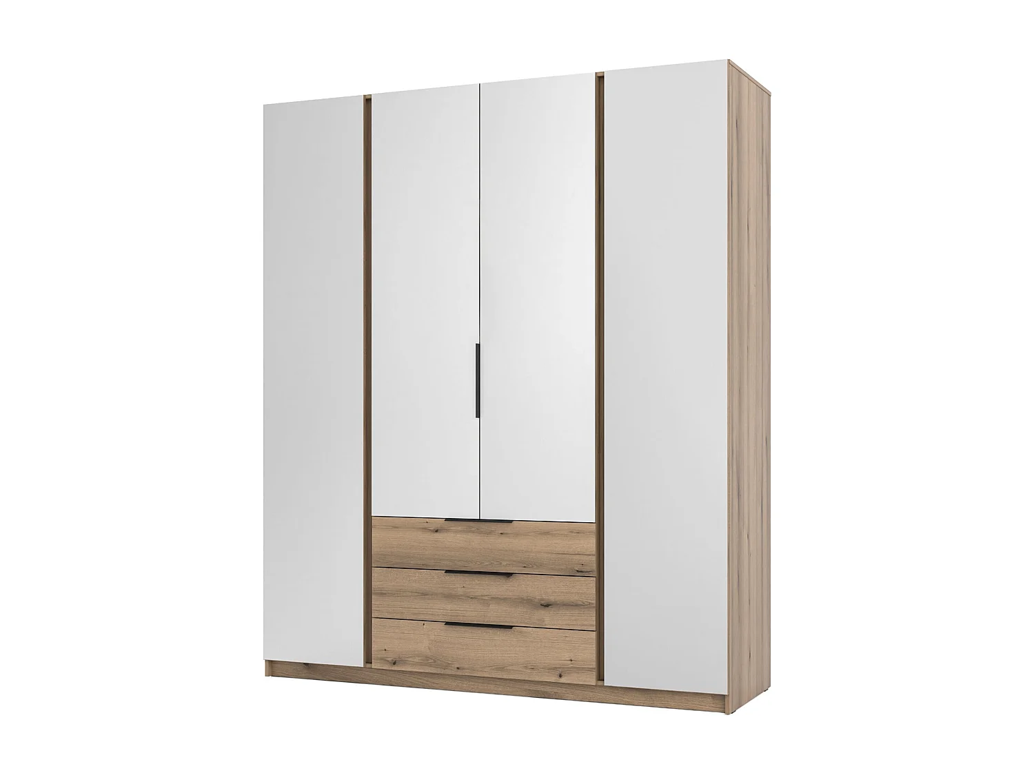 Armoire 4 portes avec miroirs et 3 tiroirs - 200 cm - chêne evoke - KAJA