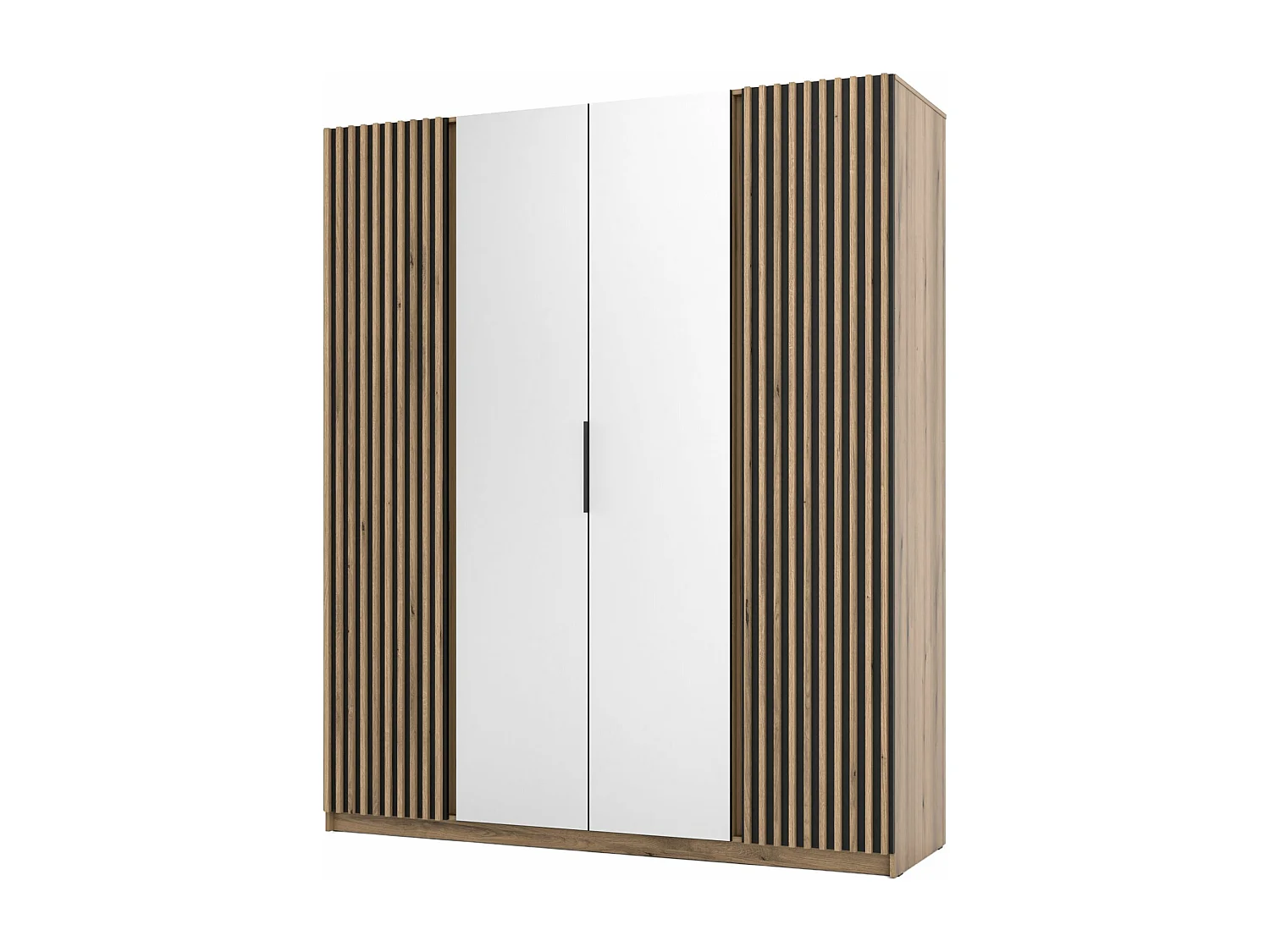 Armoire 4 portes avec miroir intérieur - 200 cm - noir / chêne evoke - KAJA