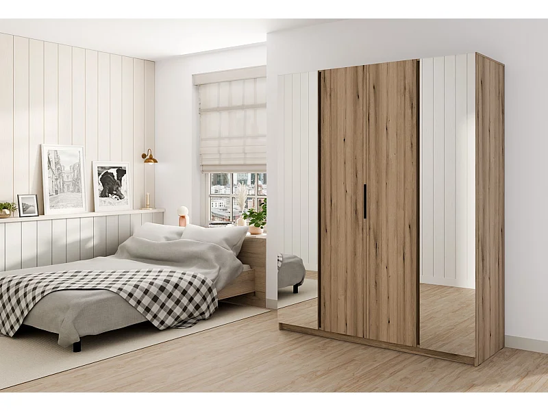 Armoire 4 portes avec 2 miroirs - 200 cm - chêne evoke - KAJA