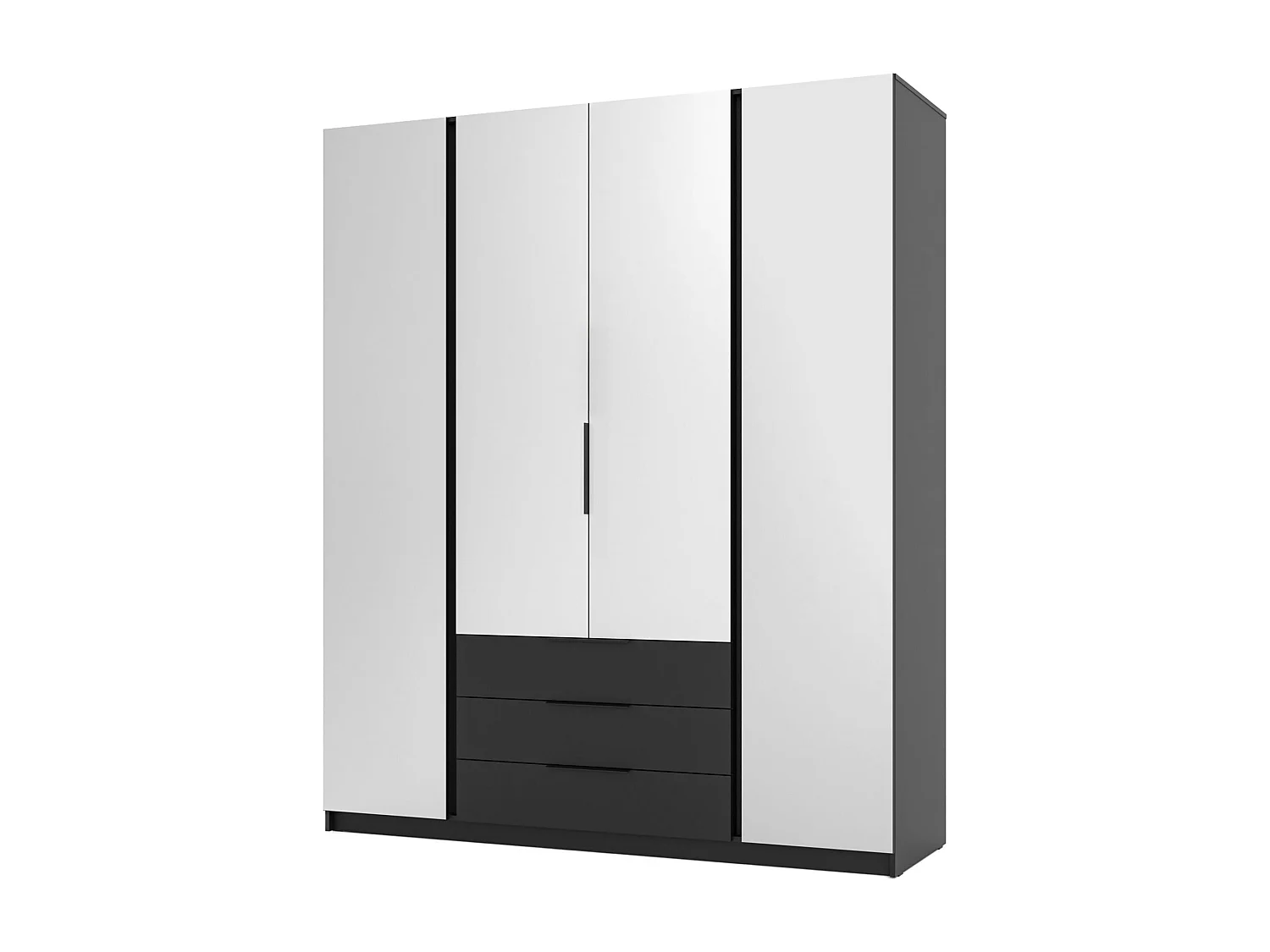 Armoire 4 portes avec miroirs et 3 tiroirs - 200 cm - noir- KAJA