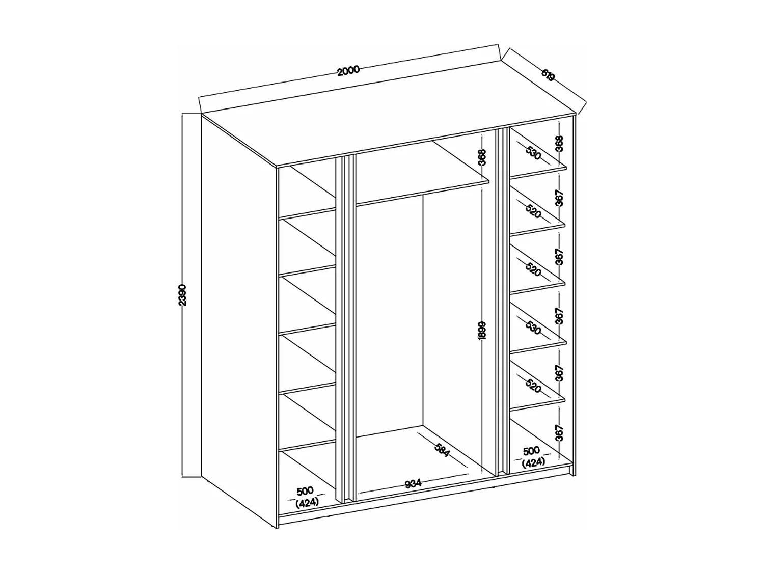 Kleiderschrank mit Lamellen - 200 cm - schwarz - KAJA