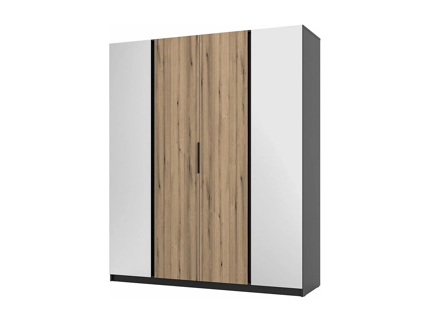 Armoire 4 portes avec 2 miroirs - 200 cm - chêne evoke/noir - KAJA