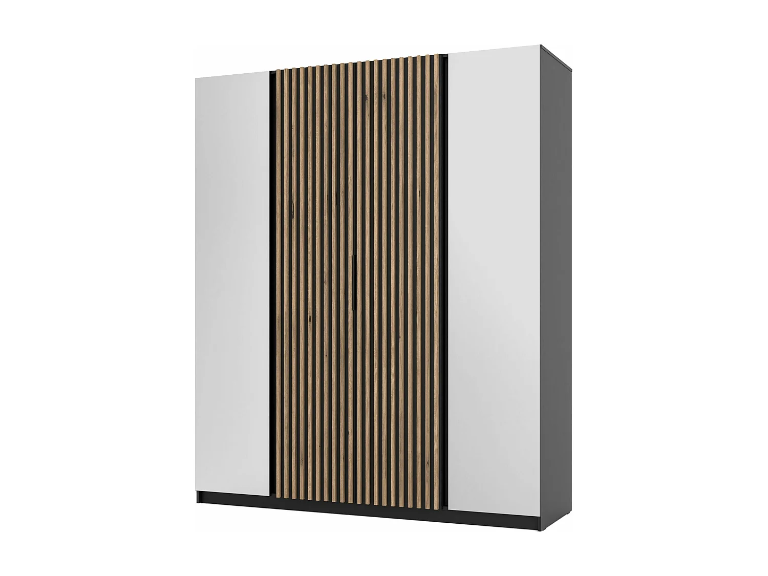 Armoire 4 portes avec lames et 2 miroirs - 200 cm - noir - KAJA