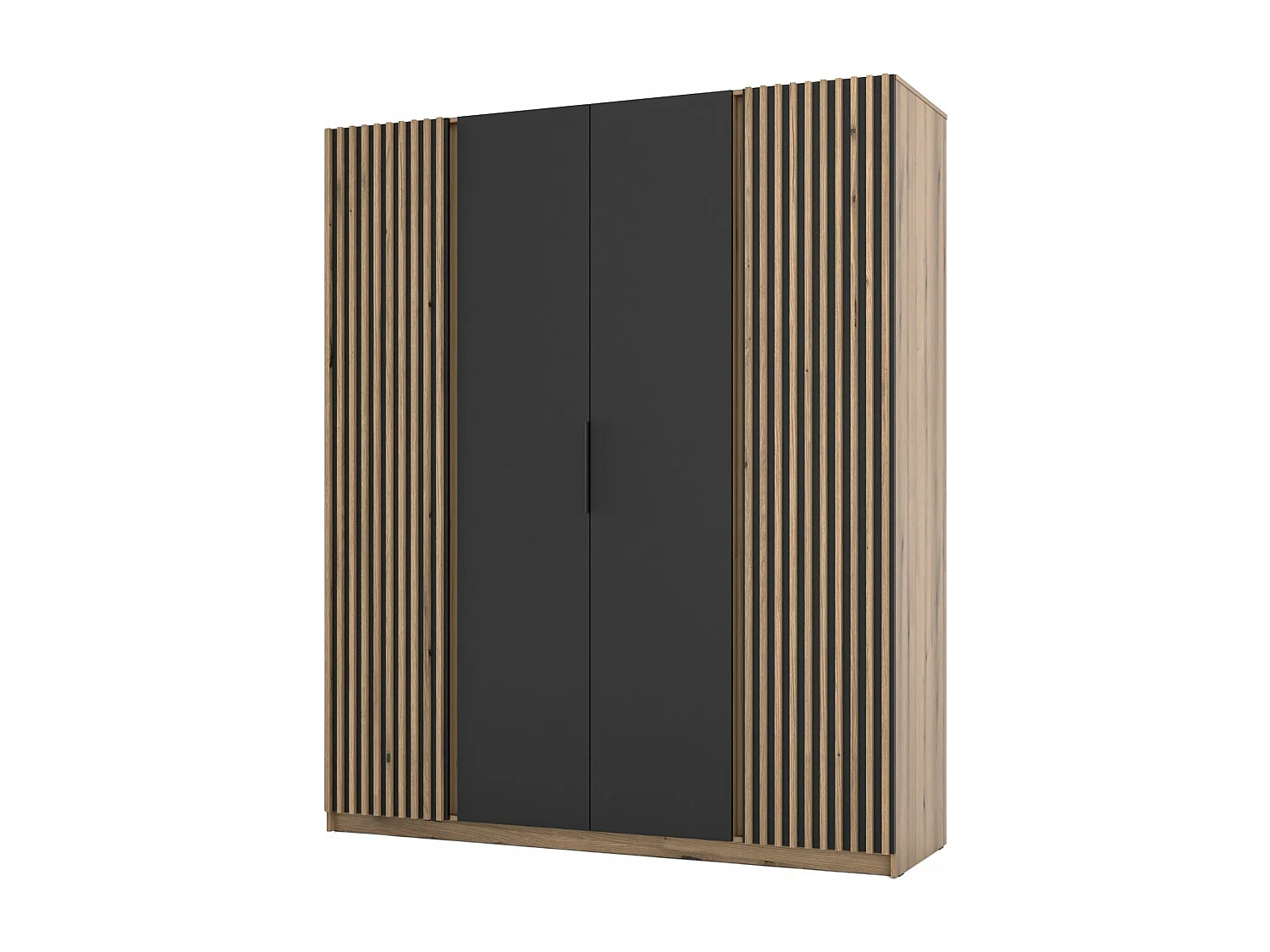 4-deurs kledingkast met buitenlamellen - 200 cm - zwart / eiken evoke - KAJA