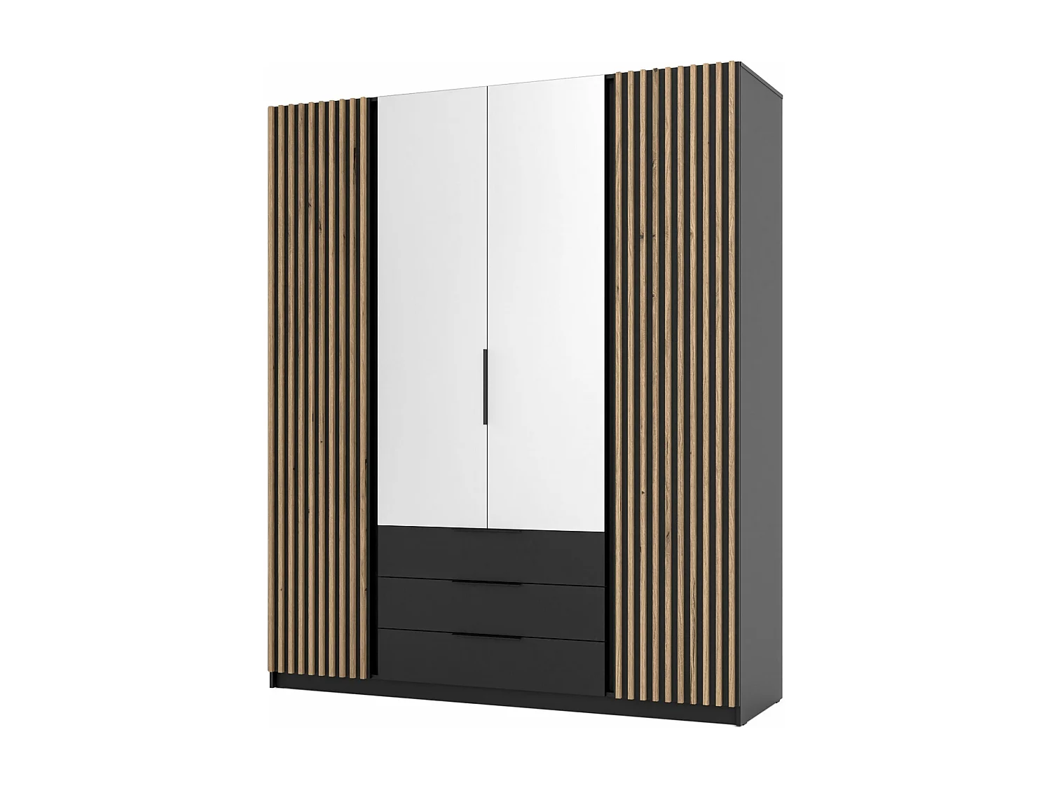 Armoire avec lamelles miroir et 3 tiroirs - 200 cm - noir - KAJA