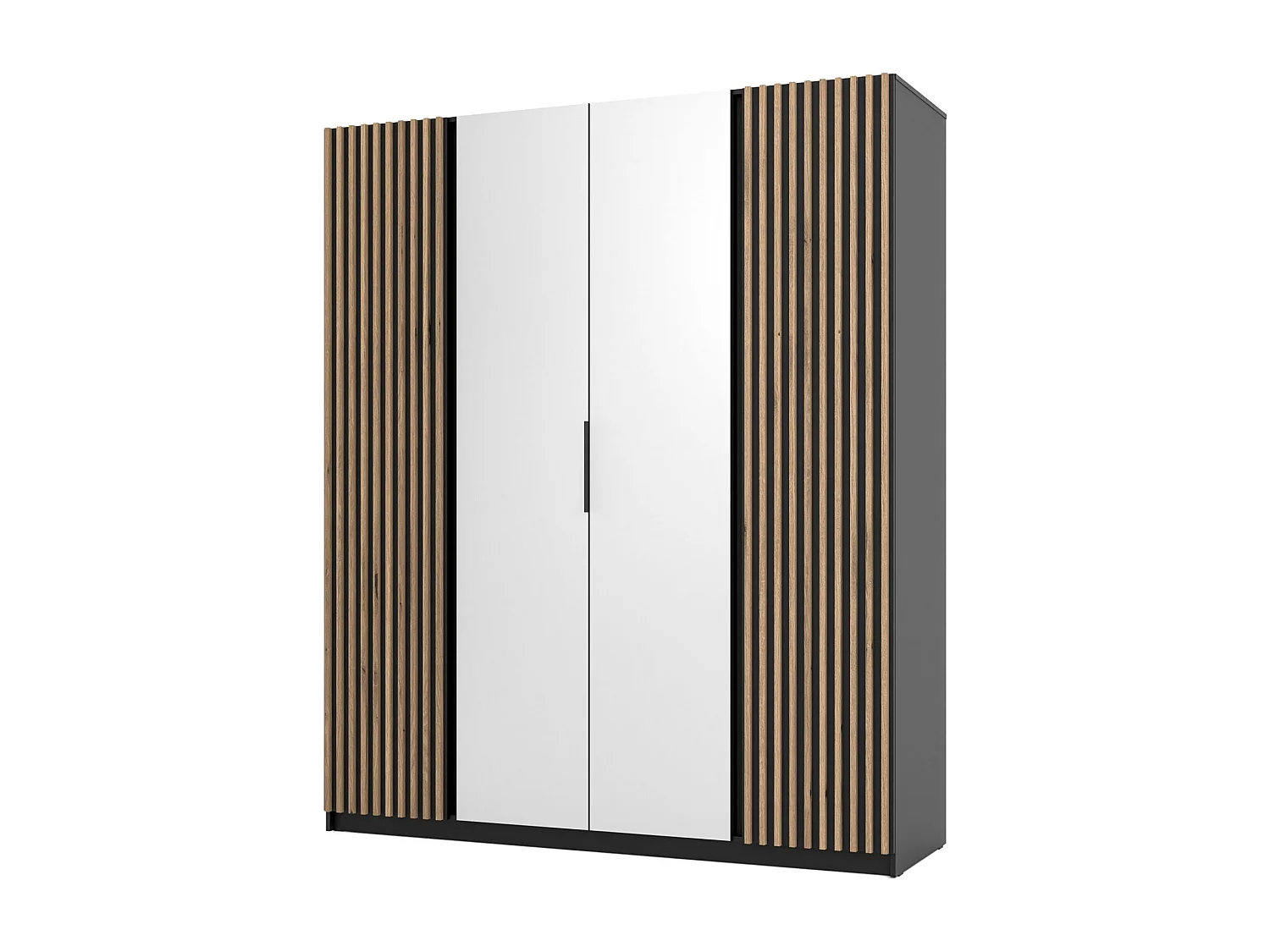 Armoire 4 portes avec miroir intérieur - 200 cm - noir - KAJA