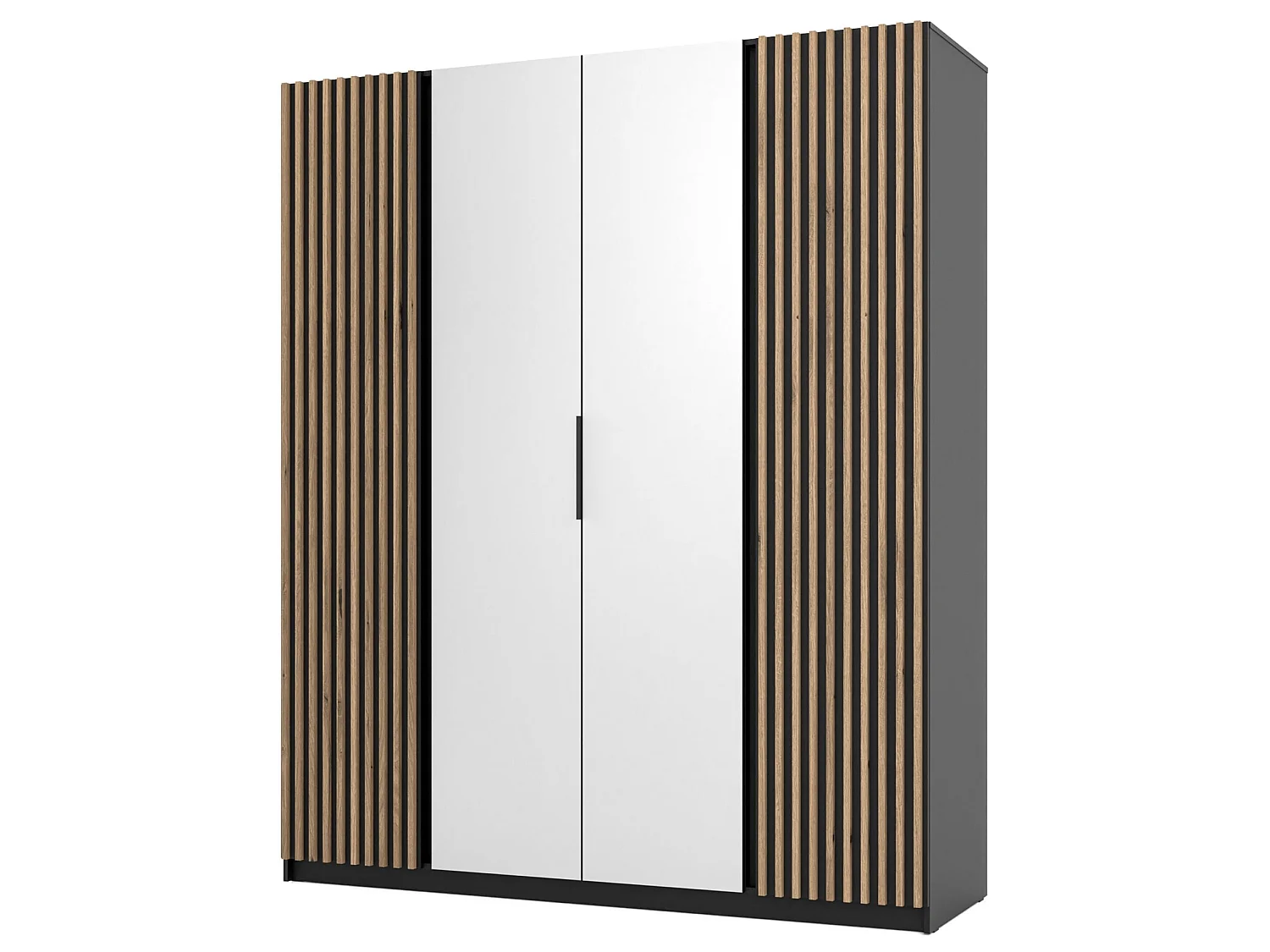 4-deurs kledingkast met binnenspiegel - 200 cm - zwart - KAJA