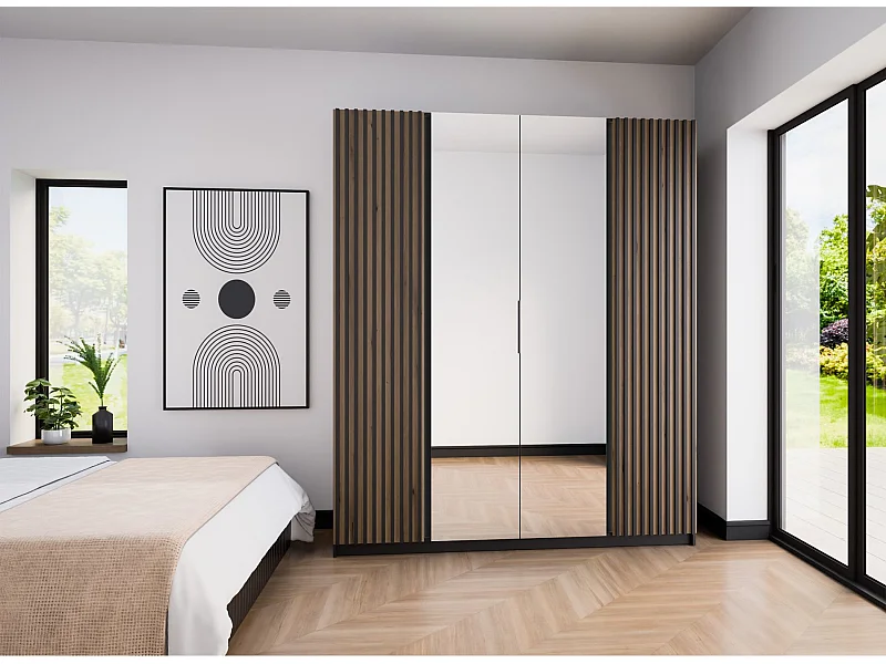 Armoire 4 portes avec miroir intérieur - 200 cm - noir - KAJA