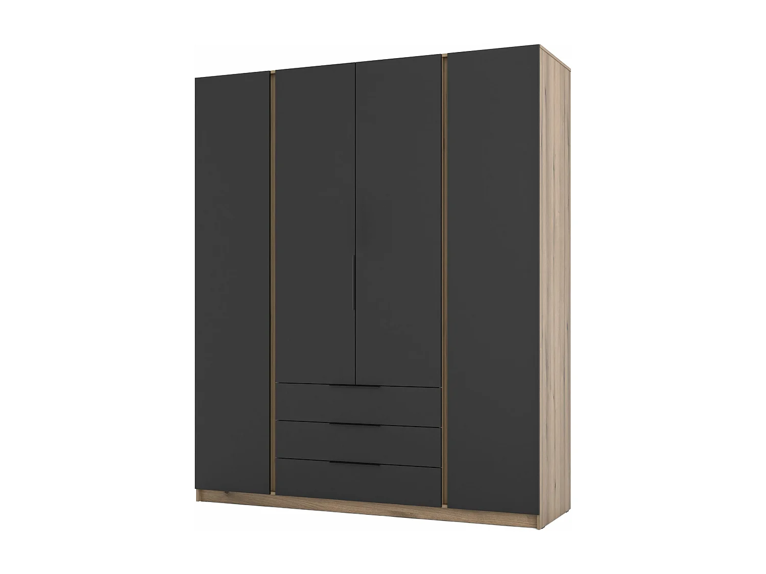 Kleiderschrank mit 3 Schubladen - 200 cm - schwarz/Eiche - KAJA