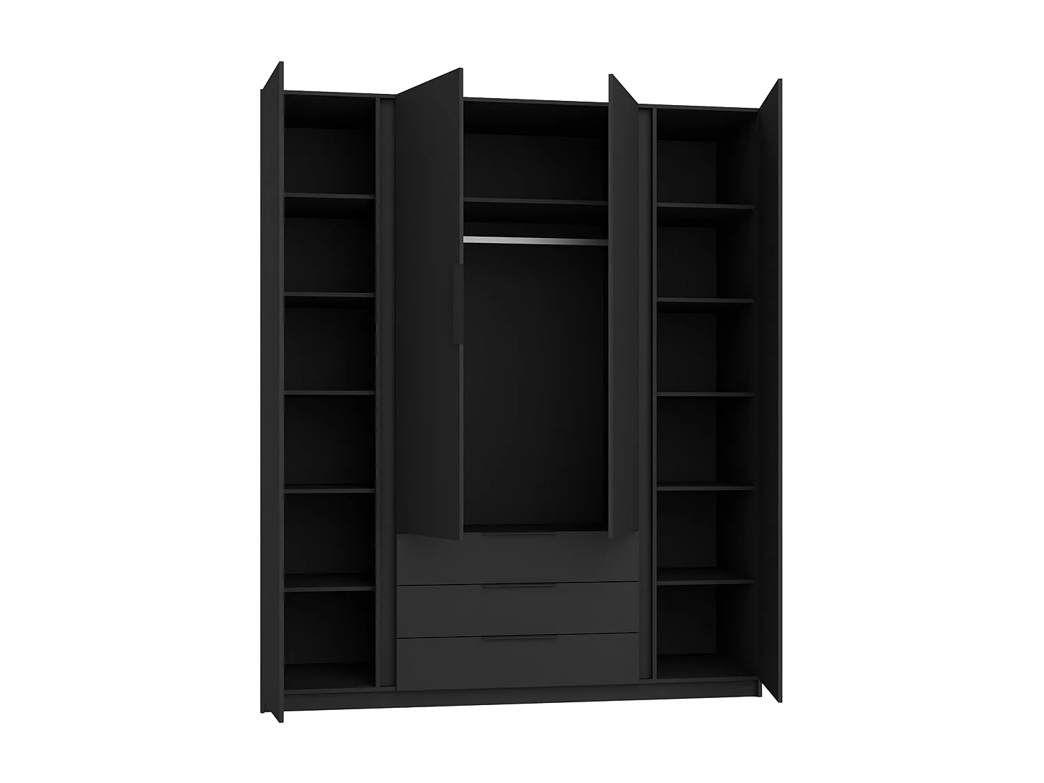 Armoire à 4 portes avec 3 tiroirs - 200 cm - noir/chêne evoke - KAJA